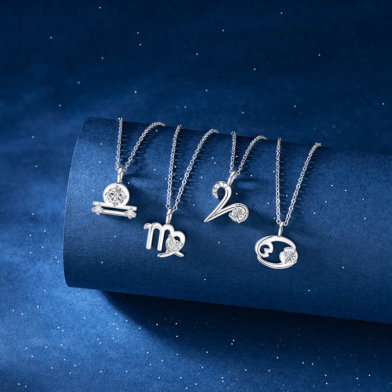12 Constellation Pendant Necklace, Stainless Steel Zodiac Sign Clavicle Chain