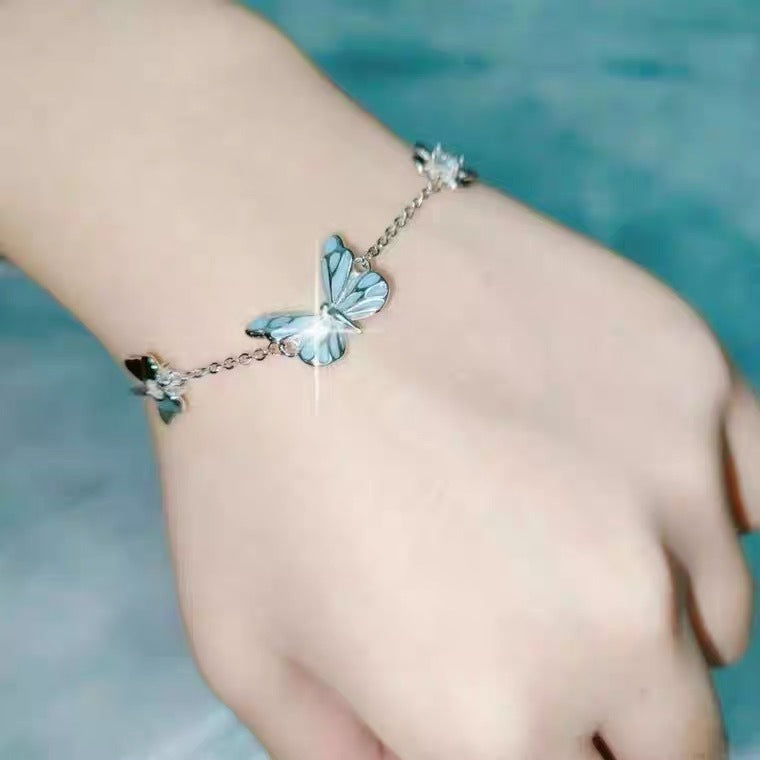 Glow-in-the-Dark Night Butterfly Platinum-Plated Necklace Bracelet Set