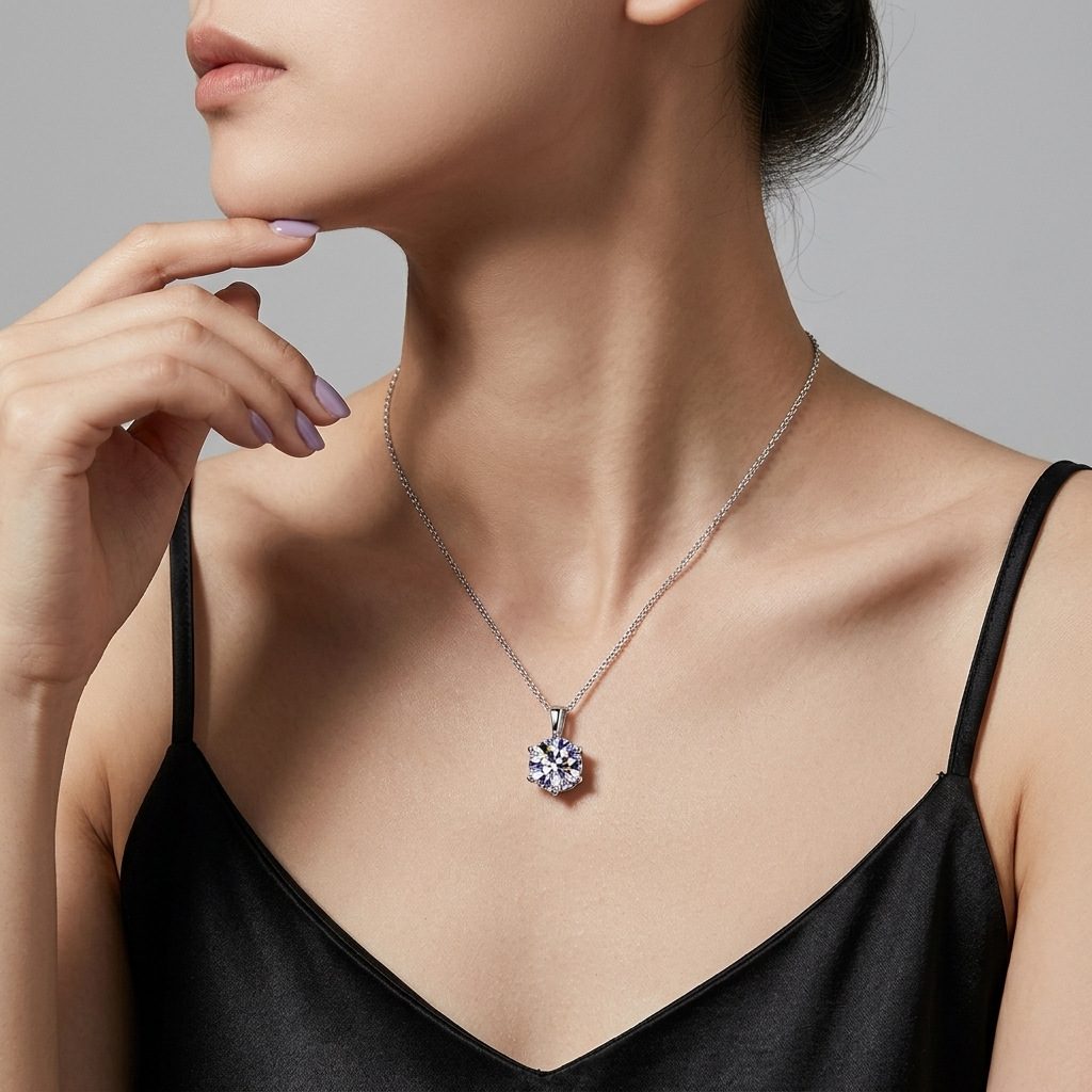 Classic Six Prong Moissanite Shiny Necklace