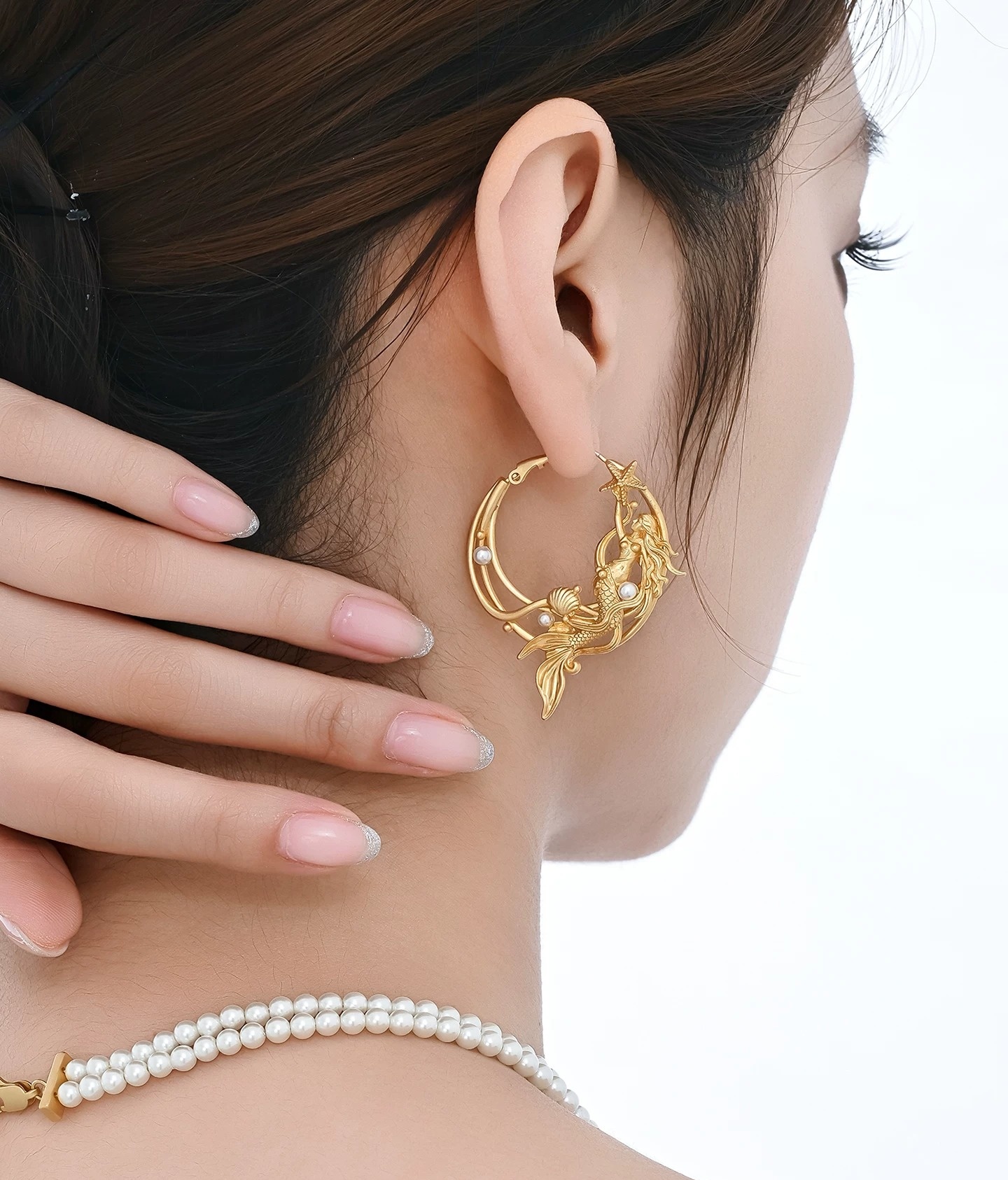 Deep Sea Legend 3D Mermaid Pearl Hoop Earrings | Original Sweet Cool Unisex Statement Earrings