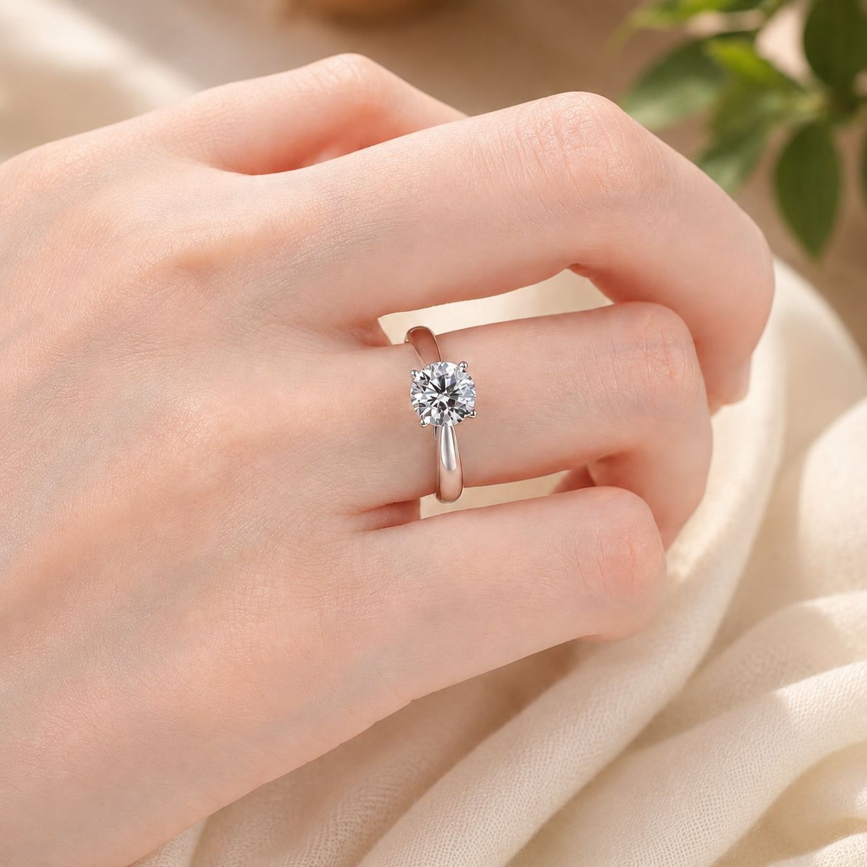 S925 Silver 4-Prong Solitaire Moissanite Ring