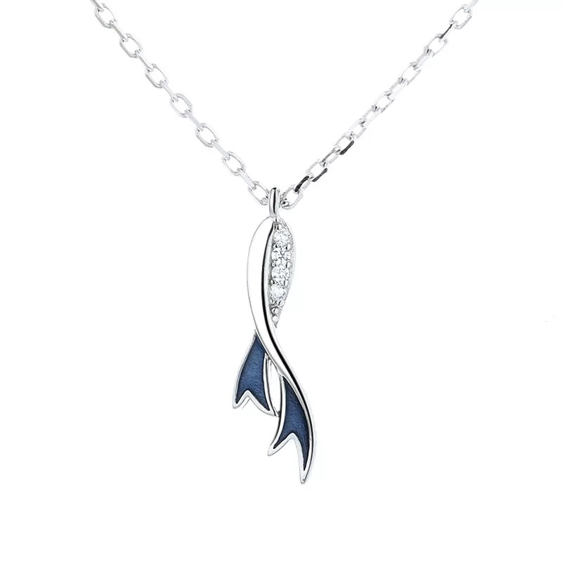 S925 Sterling Silver Dolphin Mermaid Tail Collar Necklace | Minimalist Modern Romantic Fish Pendant Necklace for Women