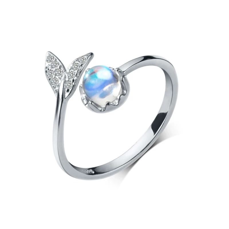 S925 Sterling Silver Mermaid Tail Tear Glaze Ring | Dainty CZ Inlaid Adjustable Aesthetic Ring for Women