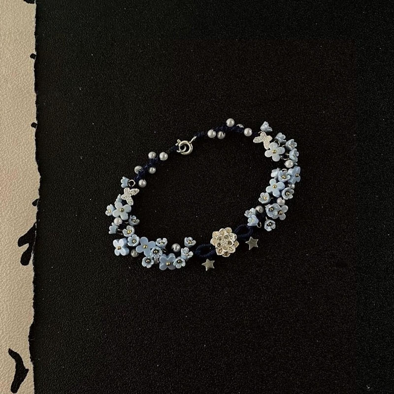 S925 Sterling Silver Lotus Flower Hand Braided Bracelet | Chinese Style Resin Floral Woven Bracelet for Women