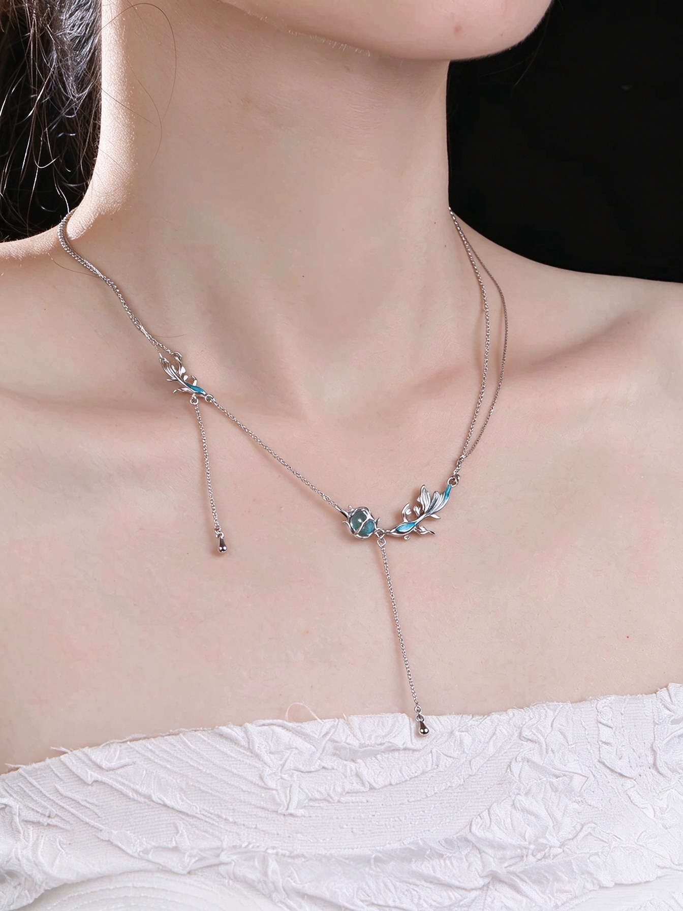 Spirit Blue Fish Double Layer Y-Necklace | Original Niche Sweet Cool Blue Fish Collar Necklace