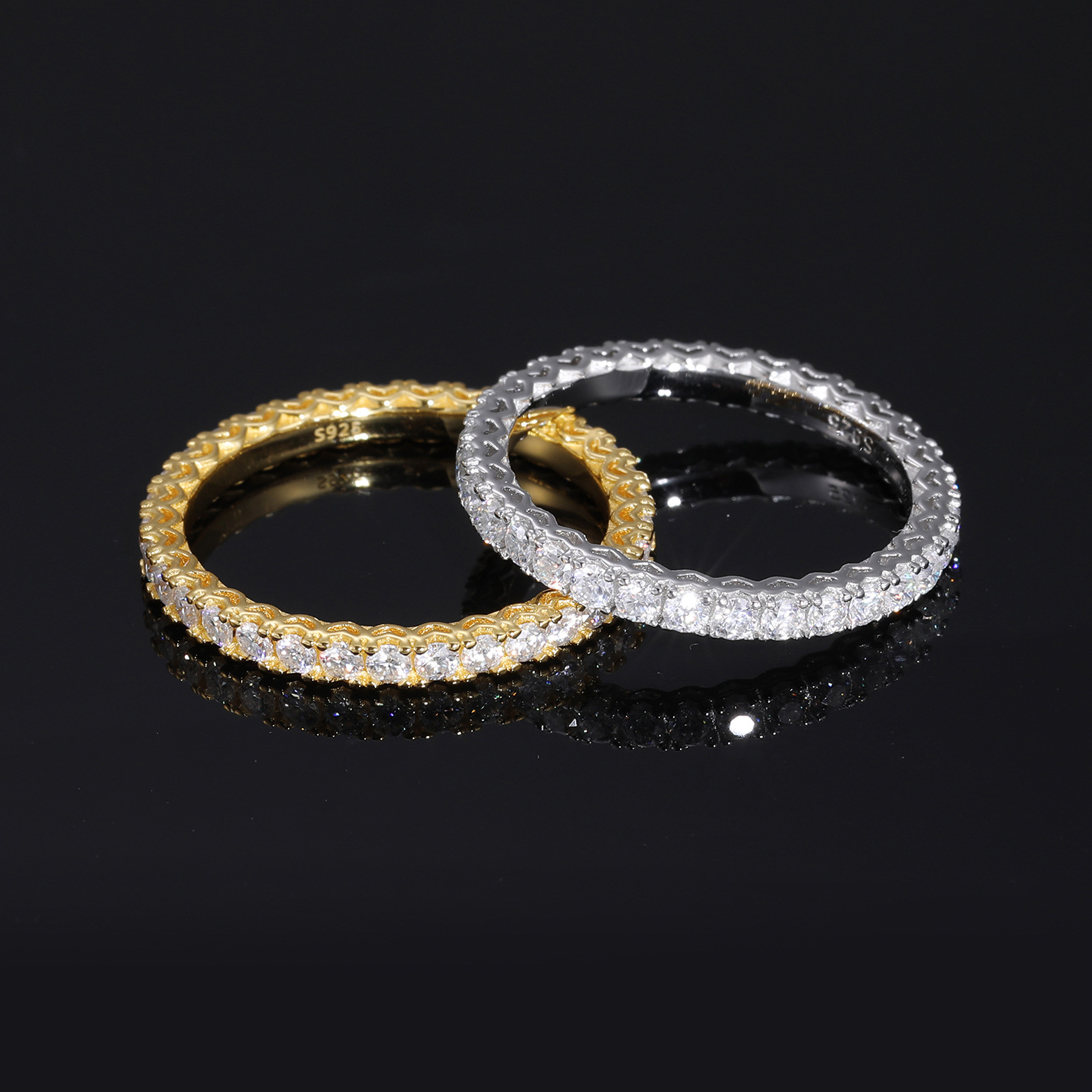 S925 Sterling Silver Full Paved Moissanite Eternity Ring, Stackable Wedding Band