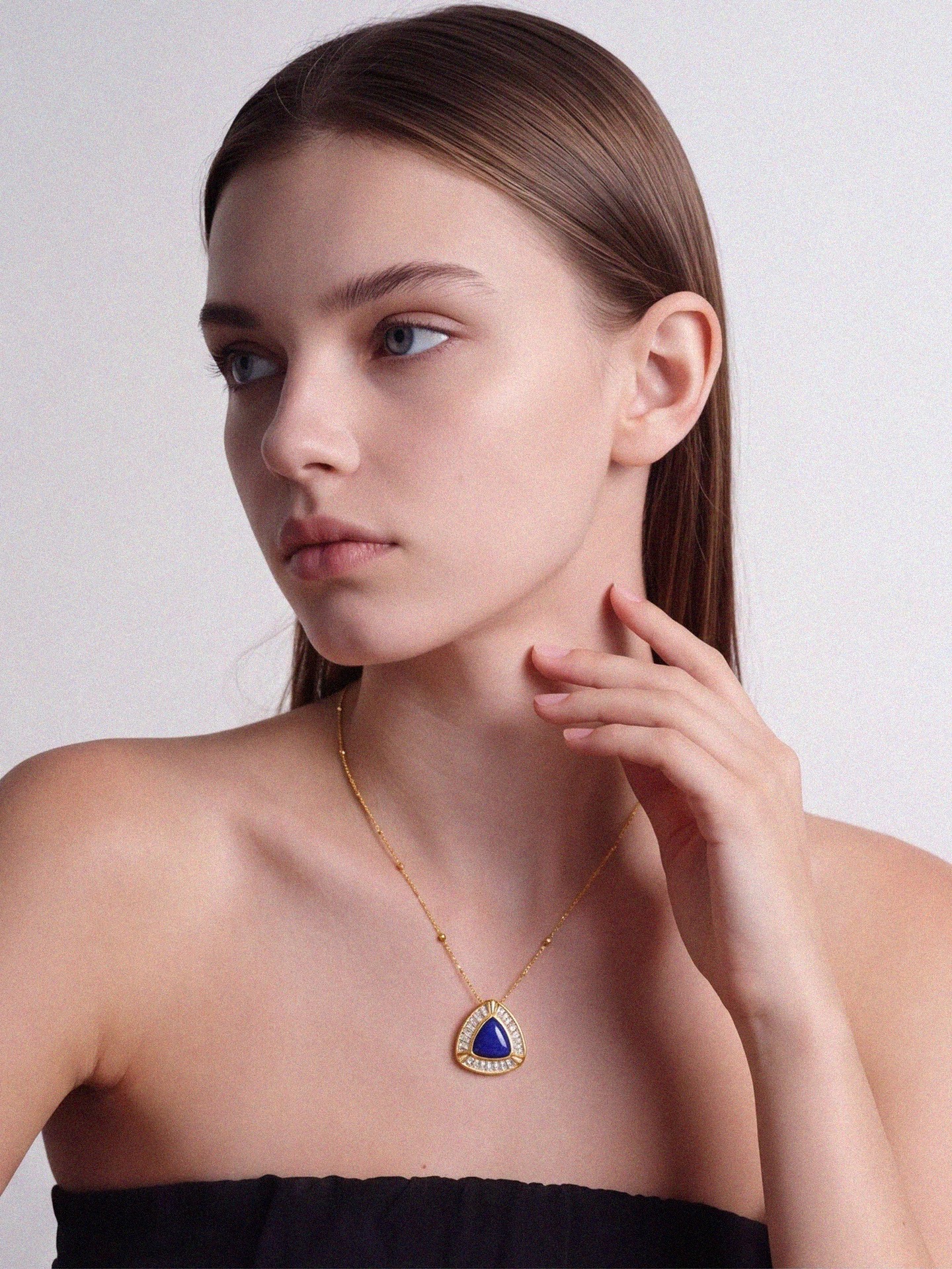 Natural Lapis Lazuli Triangle Pendant Necklace | Designer K-Gold Light Luxury Minimalist Necklace