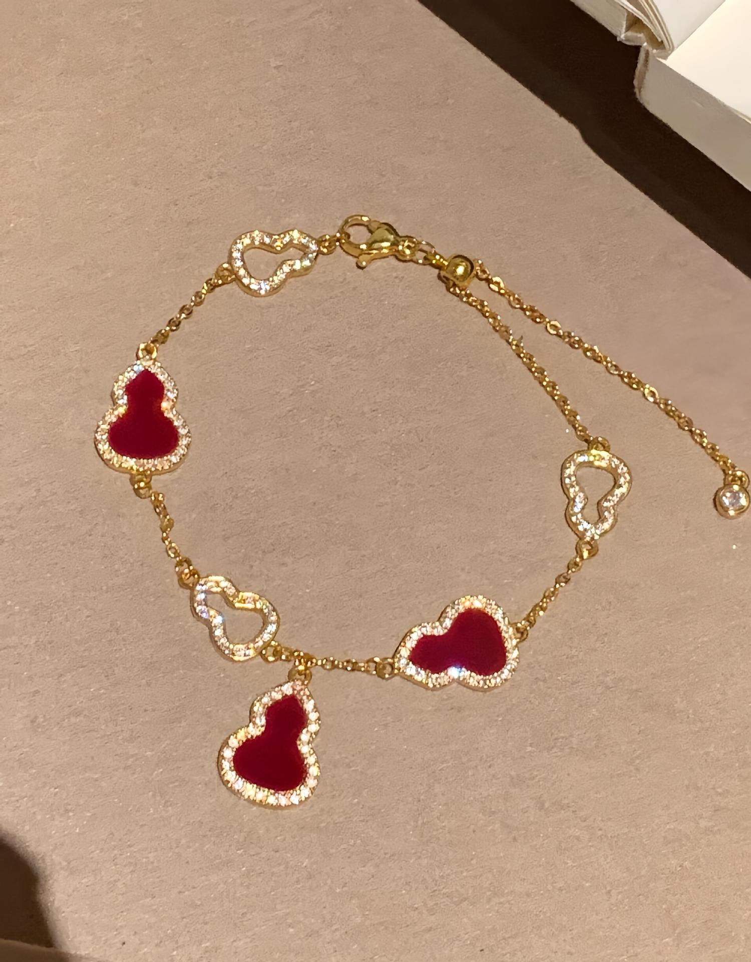 S925 Sterling Silver Fortune Gourd Charm Bracelet | Red Agate & Mother of Pearl Luck Bracelet for Women