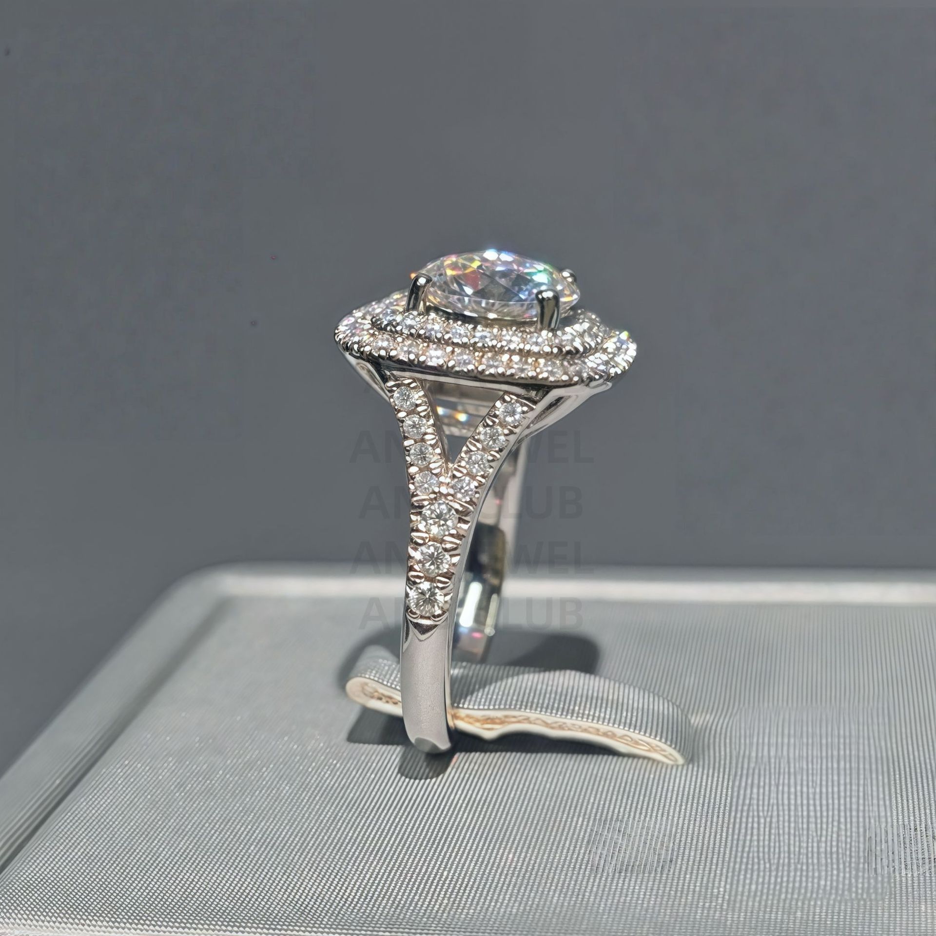 Moissanite Halo Engagement Ring, S925 Sterling Silver Square Double Halo Wedding Ring