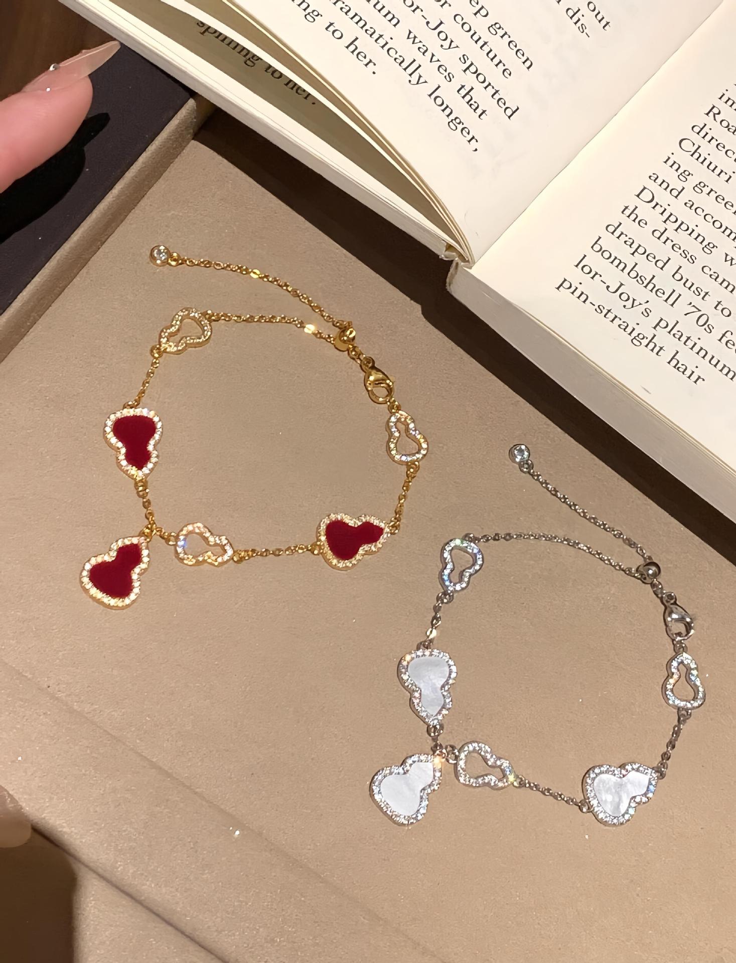 S925 Sterling Silver Fortune Gourd Charm Bracelet | Red Agate & Mother of Pearl Luck Bracelet for Women