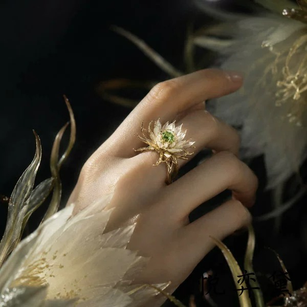 Moonlight Epiphyllum Handcrafted Filigree Open Ring | New Chinese Style Hollow Poetic Statement Ring