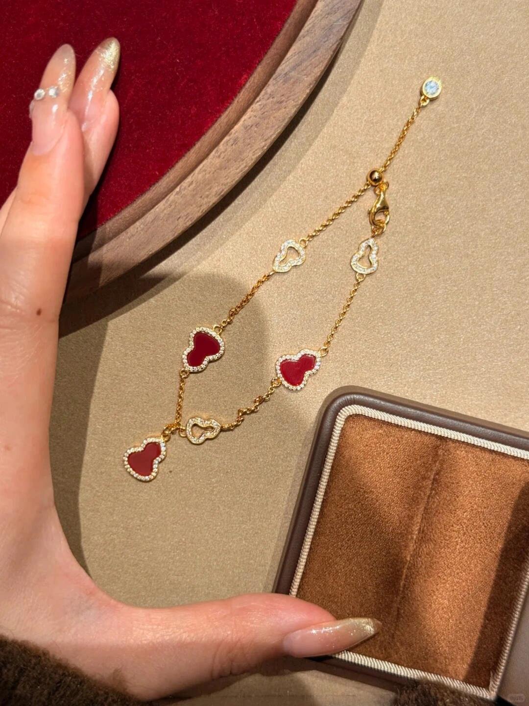 S925 Sterling Silver Fortune Gourd Charm Bracelet | Red Agate & Mother of Pearl Luck Bracelet for Women
