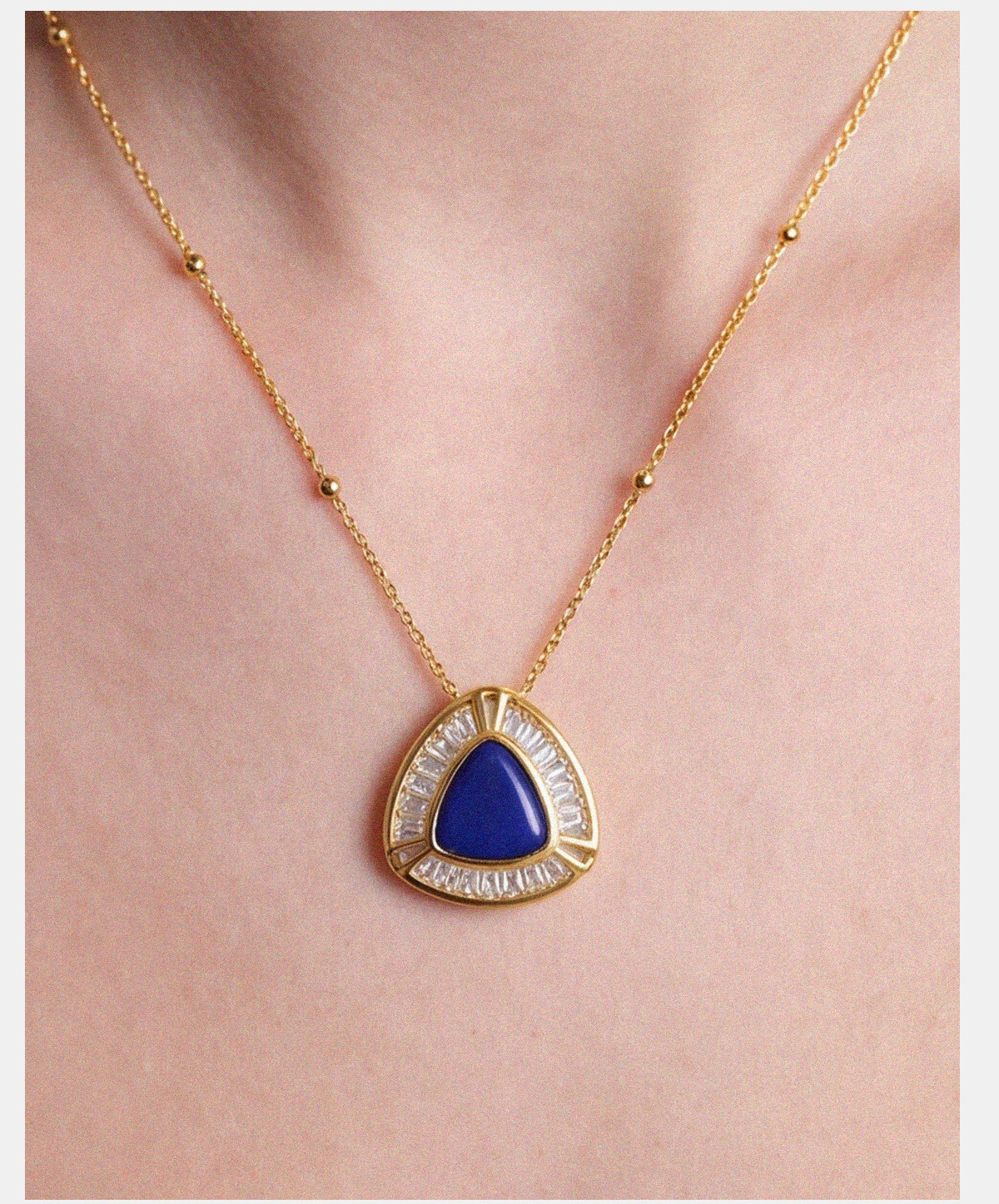 Natural Lapis Lazuli Triangle Pendant Necklace | Designer K-Gold Light Luxury Minimalist Necklace