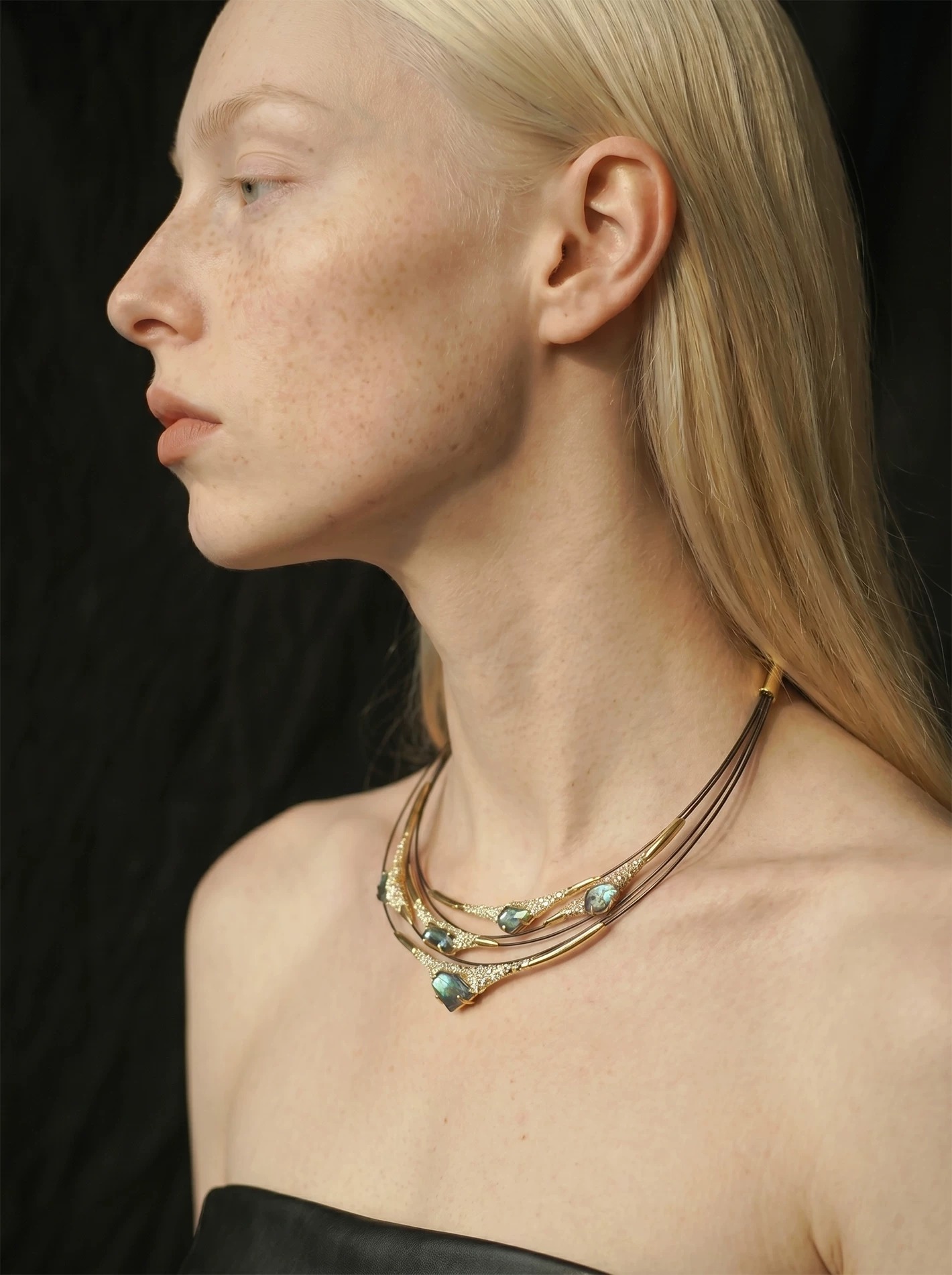 Vintage Natural Abalone Mother of Pearl Multi-Layer Choker | Designer Antique Gold Statement Collar Necklace