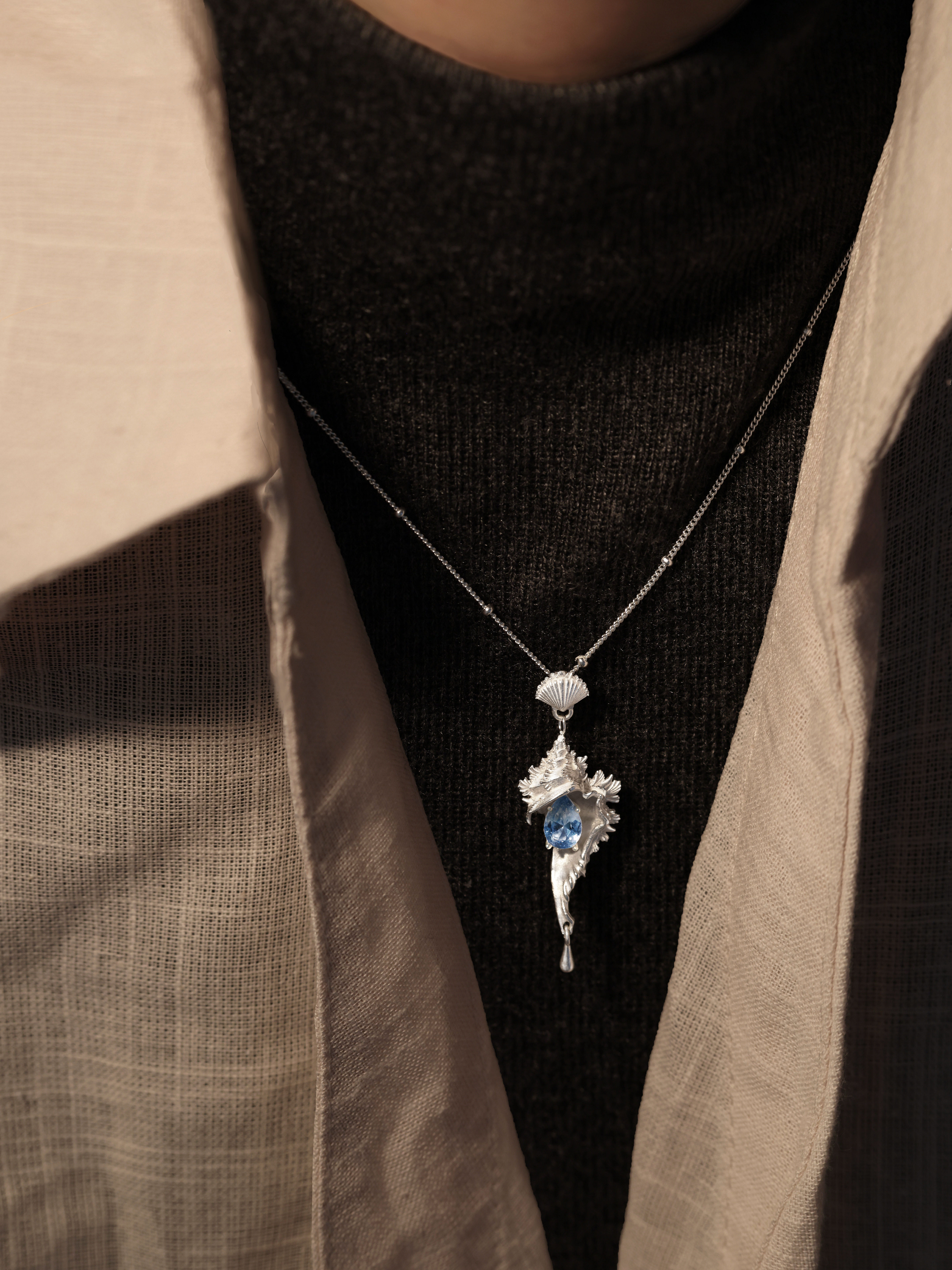 Echo Conch Pendant Necklace, S925 Sterling Silver Ocean Themed Necklace