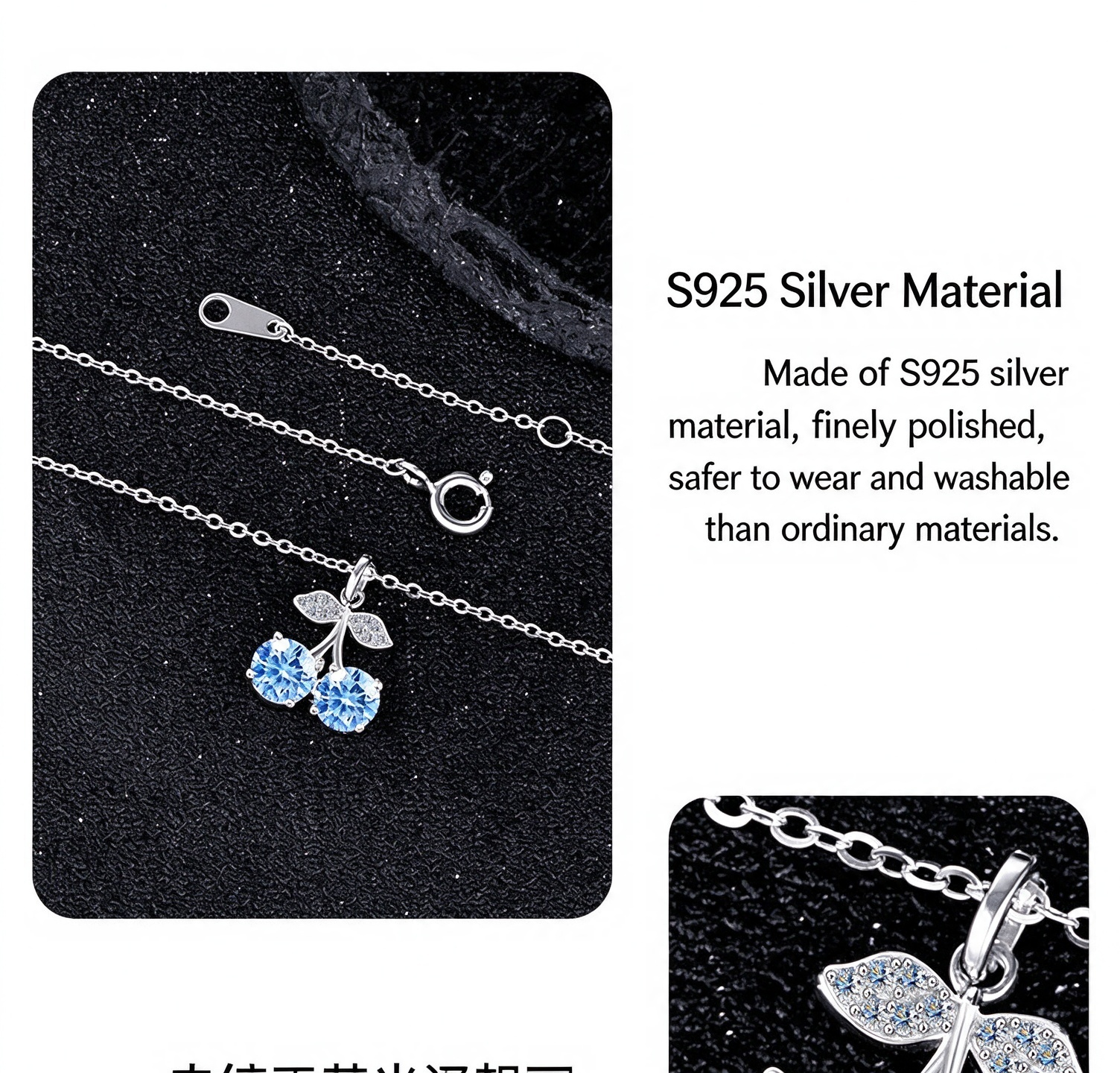 S925 Sterling Silver Cherry Moissanite Pendant Necklace｜Exquisite Double-Stone Choker for Daily Wear