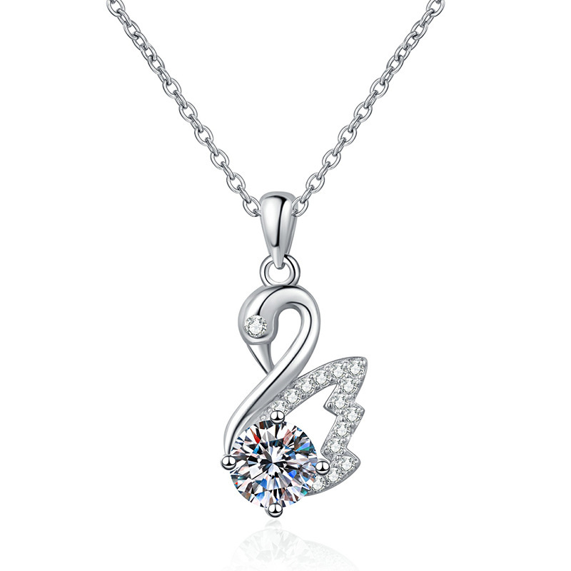 1 Carat Moissanite Swan Pendant Necklace | S925 Sterling Silver Korean Style Minimalist Clavicle Chain