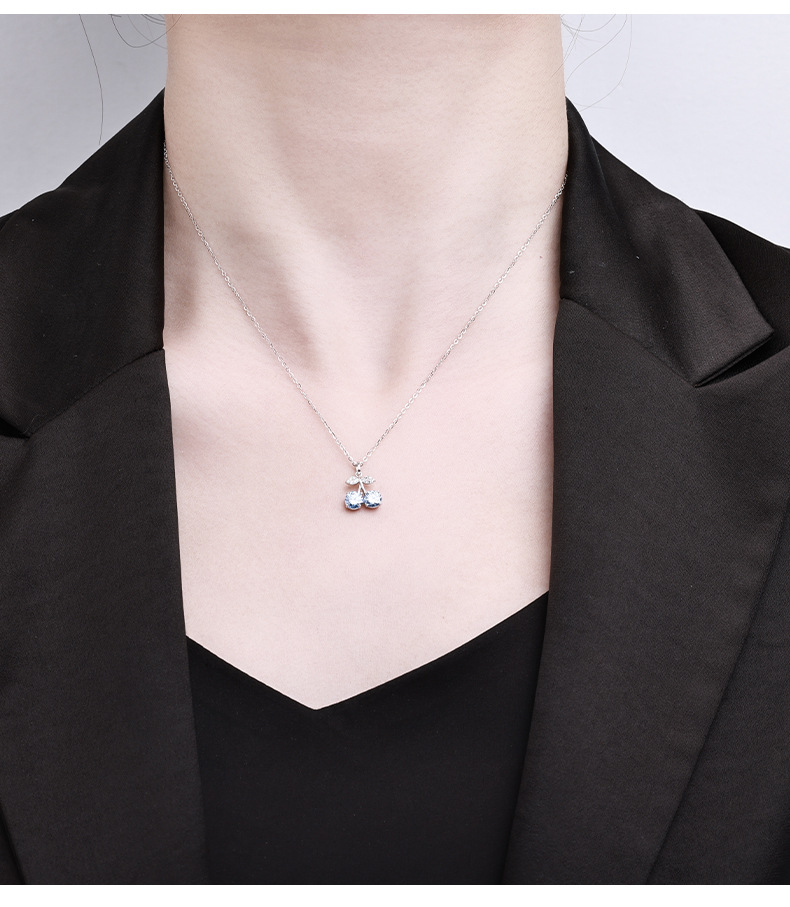 S925 Sterling Silver Cherry Moissanite Pendant Necklace｜Exquisite Double-Stone Choker for Daily Wear