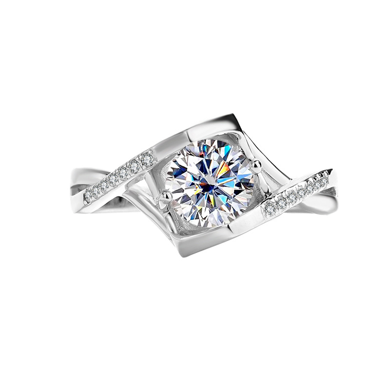 S925 Sterling Silver Angel's Kiss Twist Band Moissanite Ring, Colored Moissanite Engagement Ring