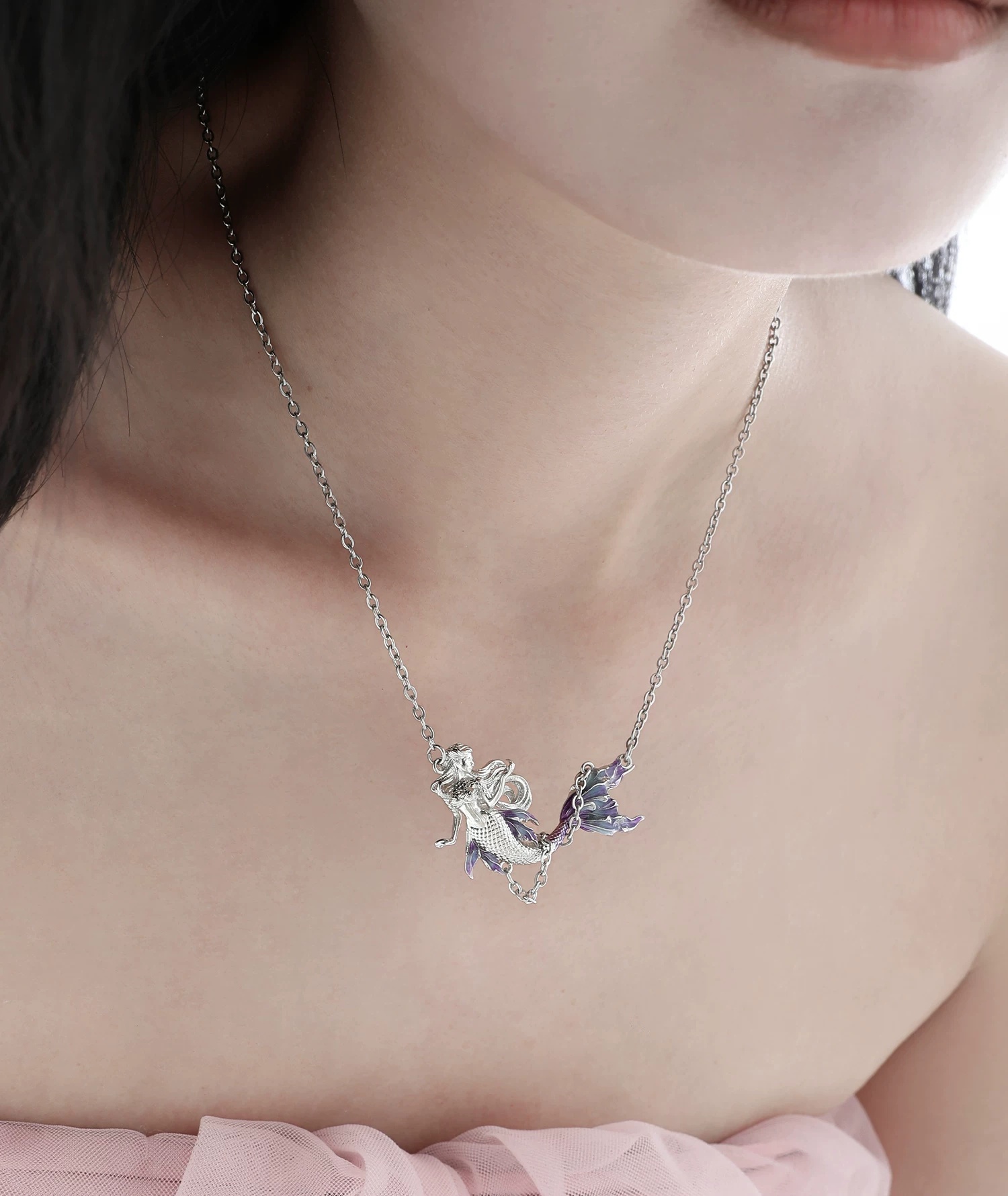 FPXP Original Gradient Mermaid Pendant Necklace | Sweet Cool Dainty Clavicle Chain for Women