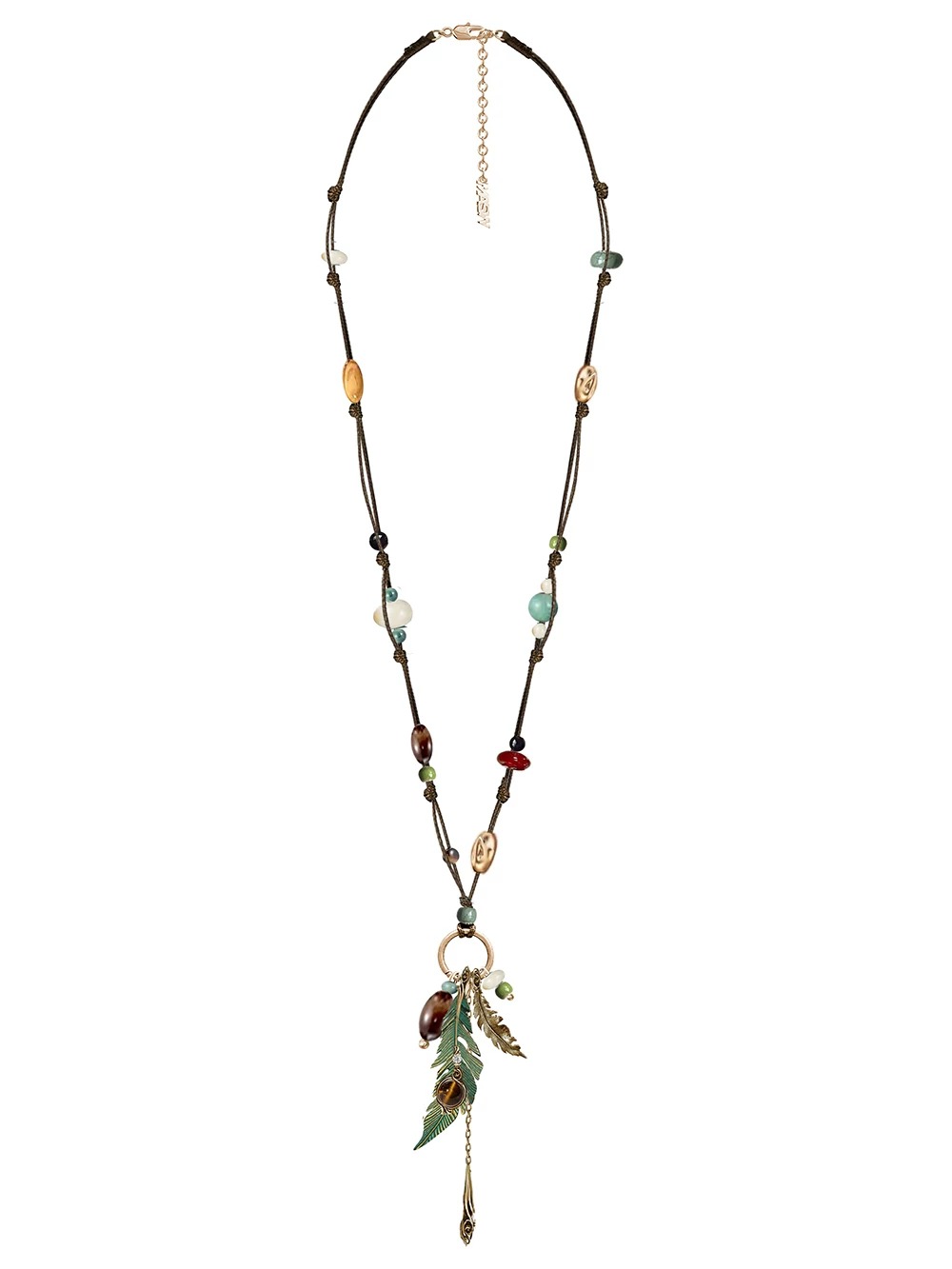 Vintage Forest Green Feather Pendant Long Sweater Necklace | Original Gold Plated Layering Necklace