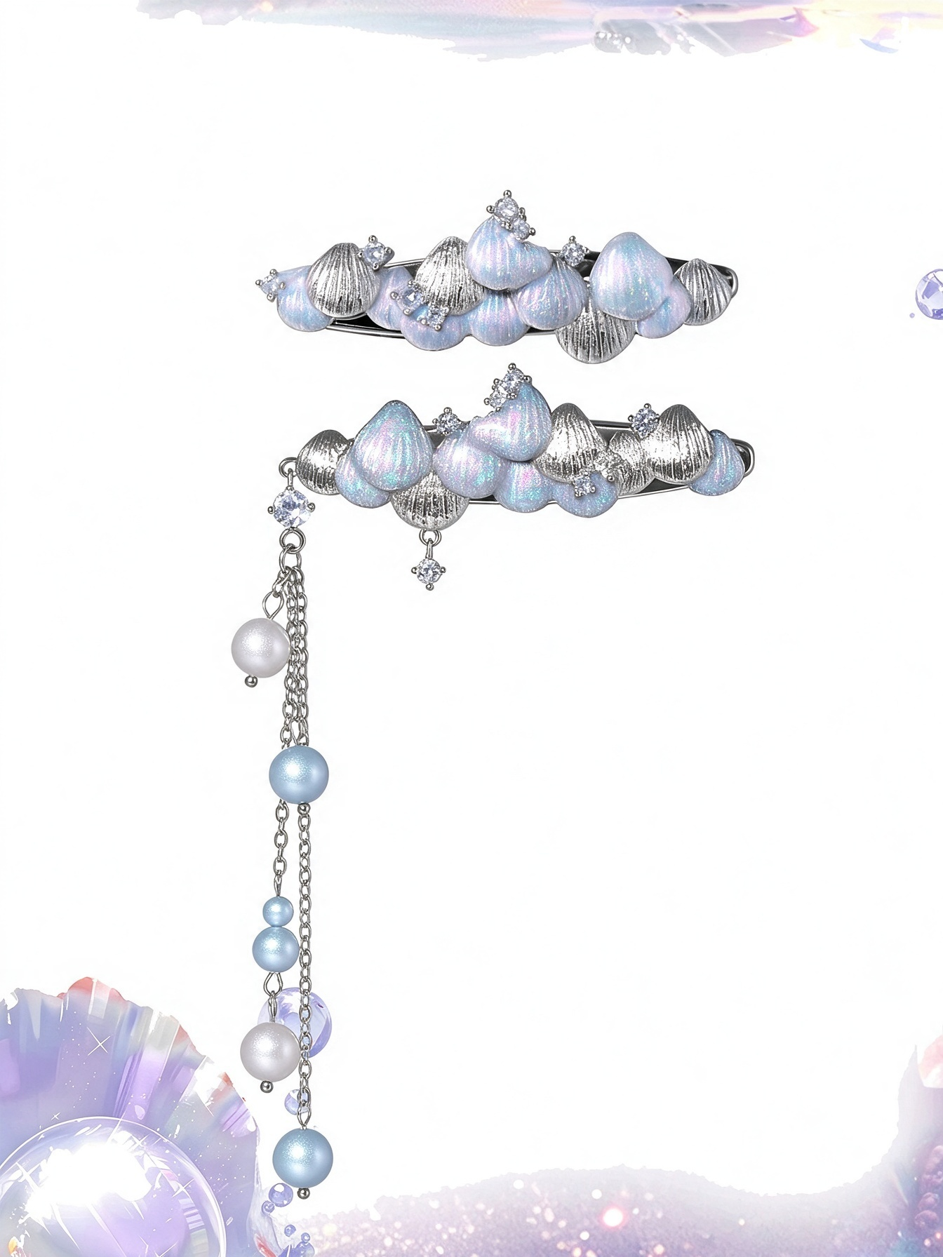 Mermaid Scale Hair Clip, Pearl Tassel Ocean Fairy Barrette
