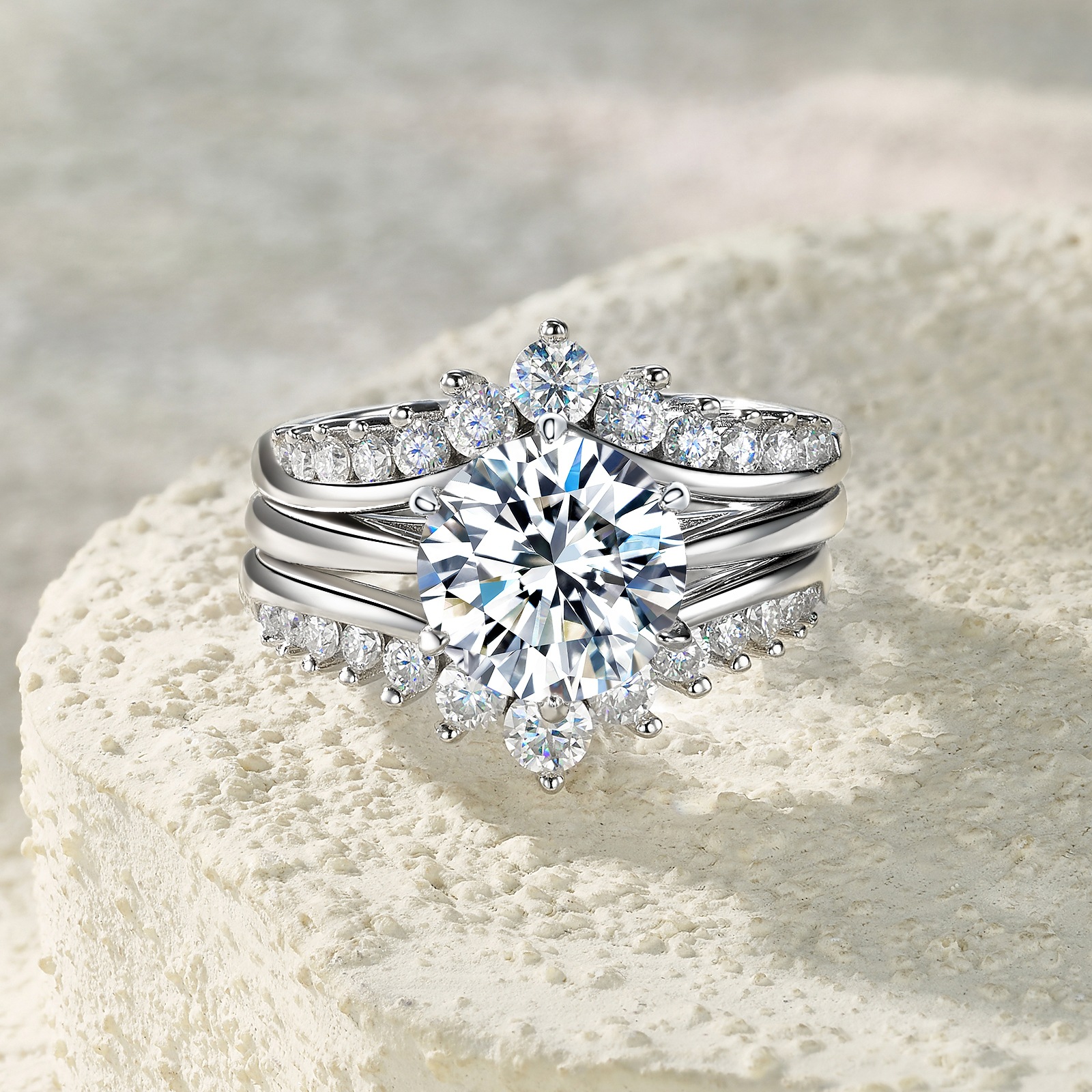 S925 Sterling Silver 3 Carat Moissanite Three Stackable Ring Set