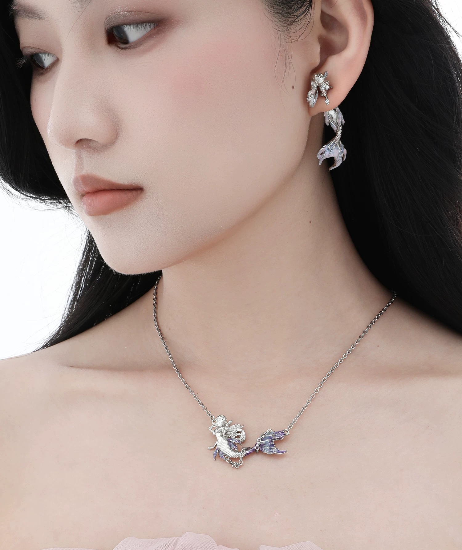 FPXP Original Gradient Mermaid Pendant Necklace | Sweet Cool Dainty Clavicle Chain for Women