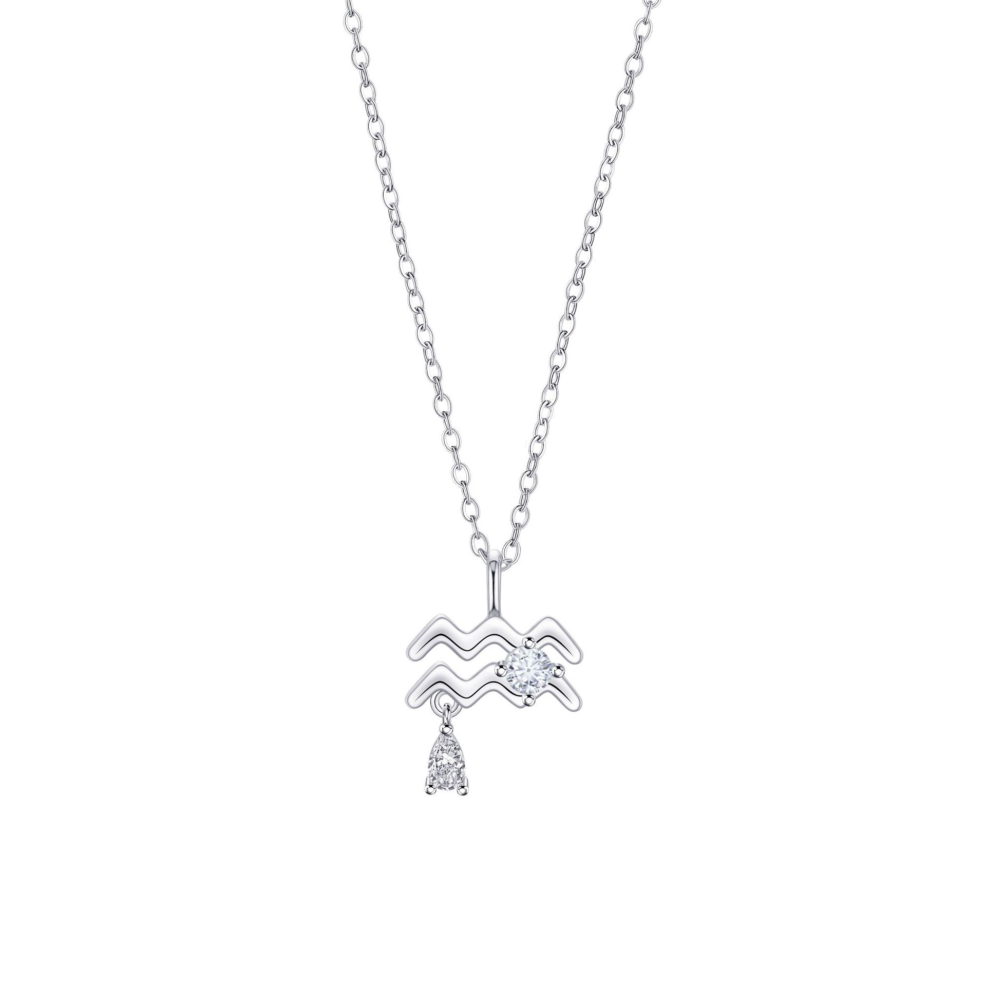 12 Constellation Pendant Necklace, Stainless Steel Zodiac Sign Clavicle Chain