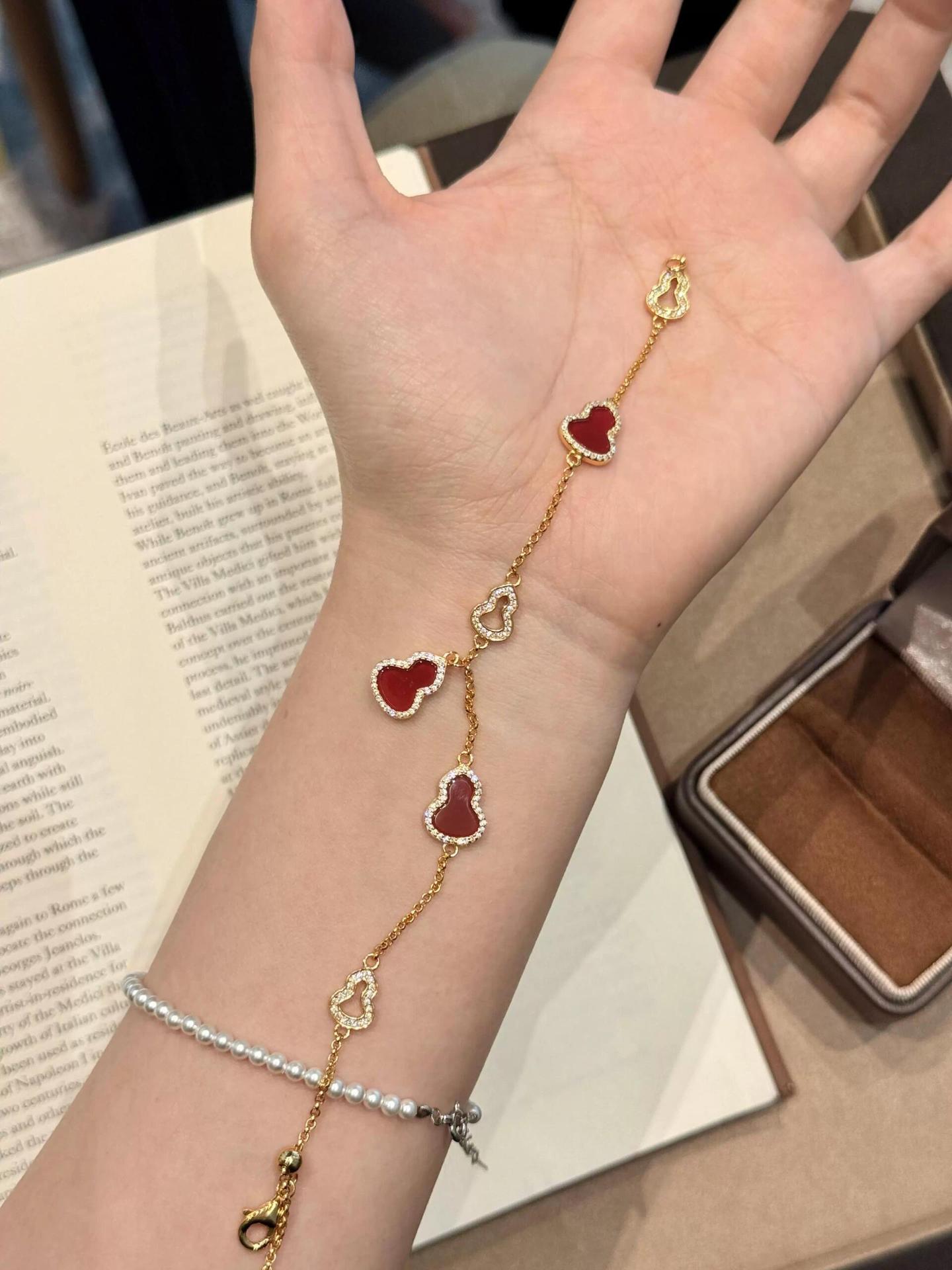 S925 Sterling Silver Fortune Gourd Charm Bracelet | Red Agate & Mother of Pearl Luck Bracelet for Women