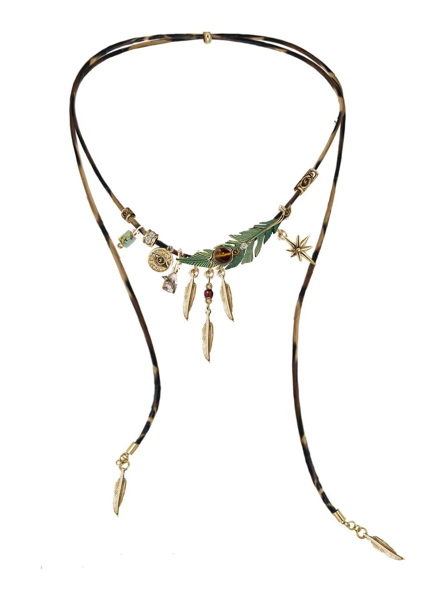 Bohemian Hand-Braided Long Green Feather Necklace | Vintage Ethnic Woven Lariat Y-Necklace