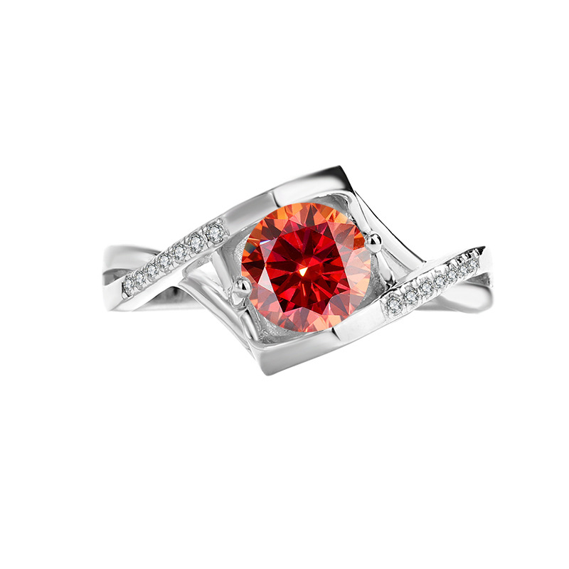 S925 Sterling Silver Angel's Kiss Twist Band Moissanite Ring, Colored Moissanite Engagement Ring