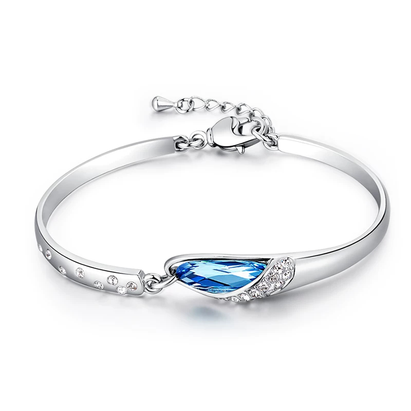 Blue Crystal Zodiac Bangle Bracelet for Women Silver Tone 12 Horoscope Charms Elegant Birthday Gift