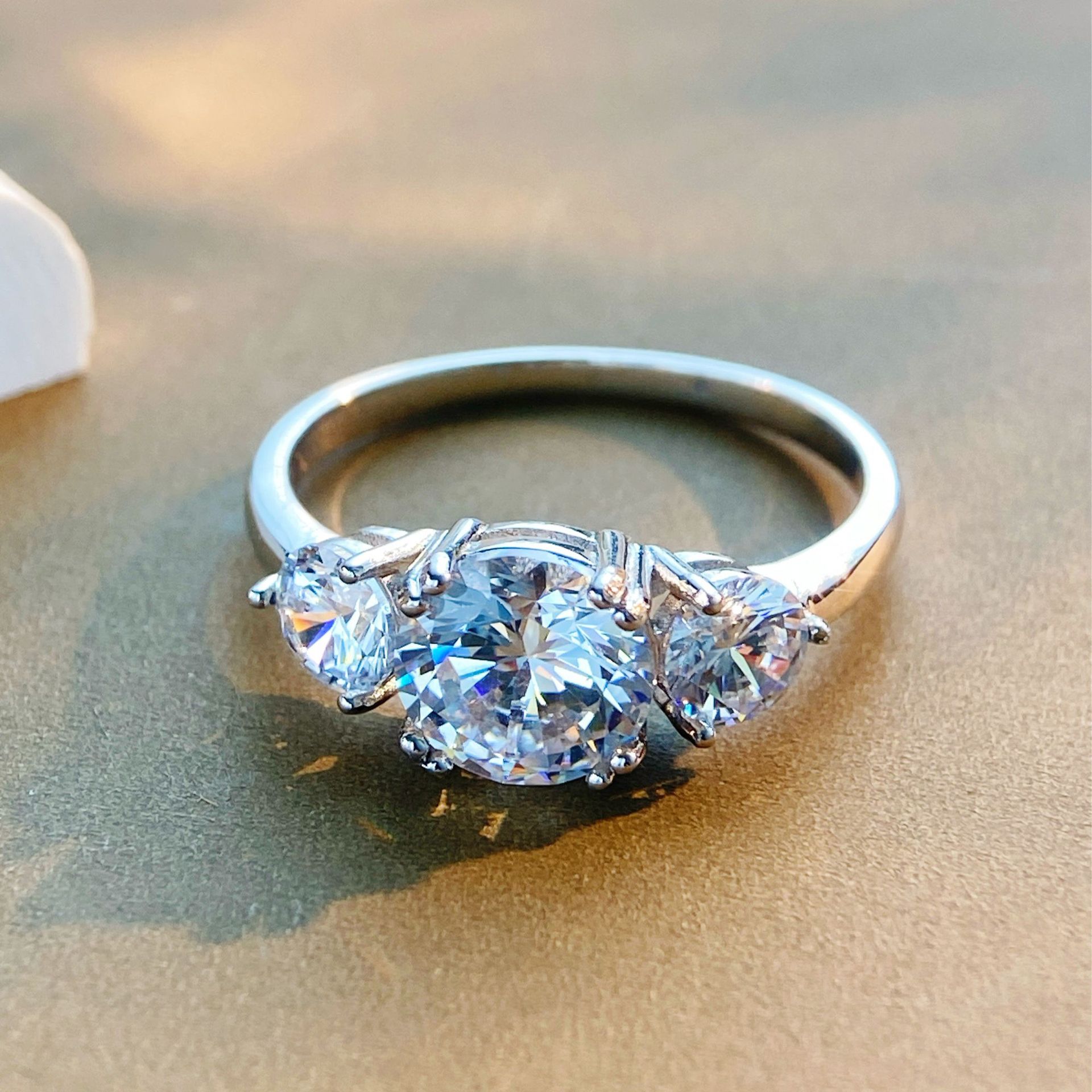 Special Design Shiny Three Moissanite Ring