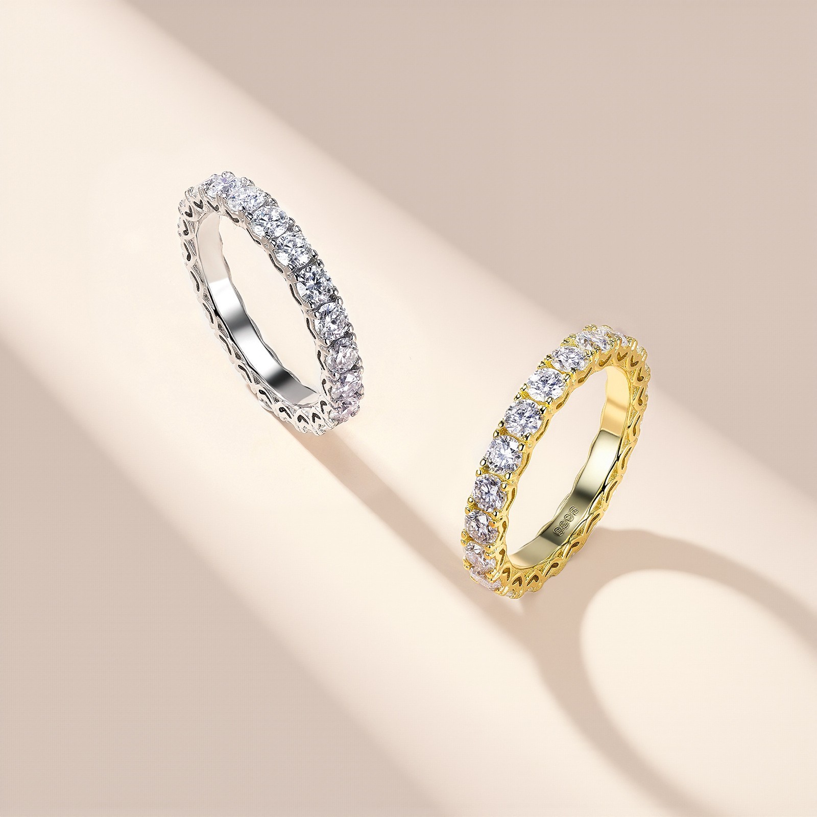 S925 Sterling Silver Full Paved Moissanite Eternity Ring, Stackable Wedding Band