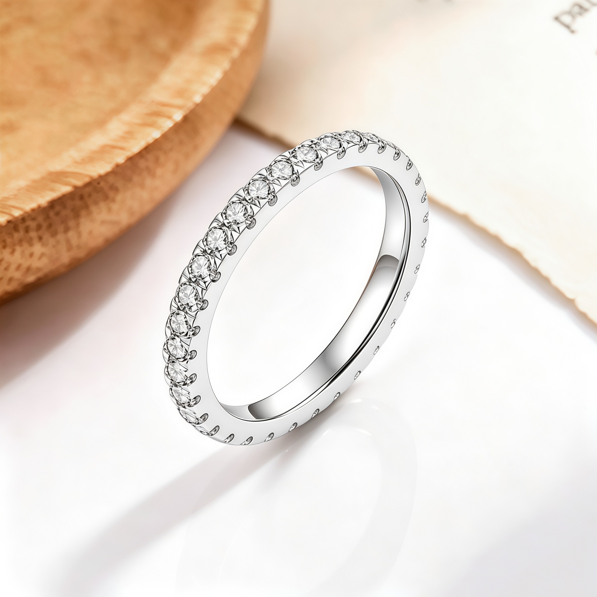 S925 Sterling Silver Eternity Band Ring, Full Paved Moissanite Stackable Wedding Ring