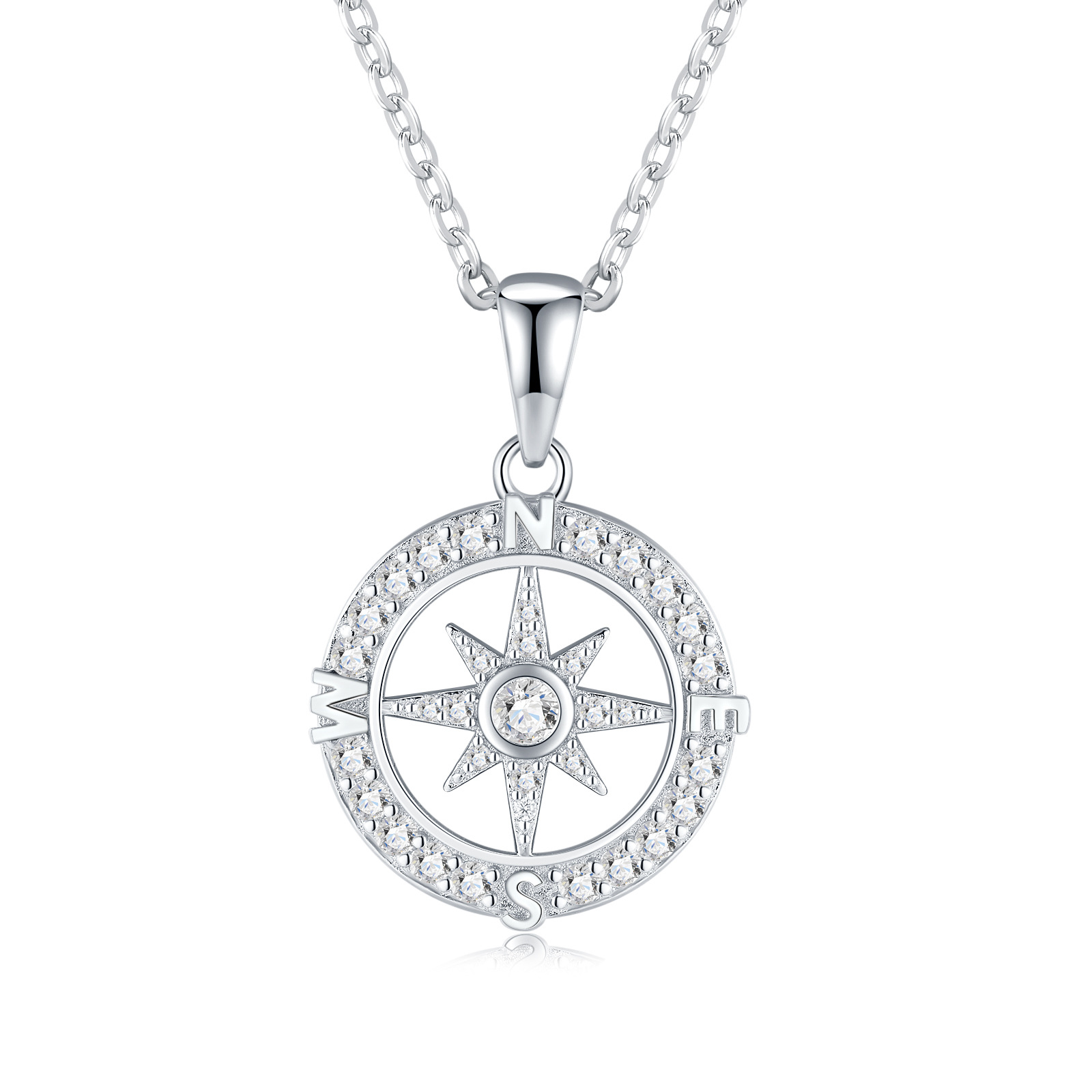 S925 Silver North Star Compass Pendant Necklace