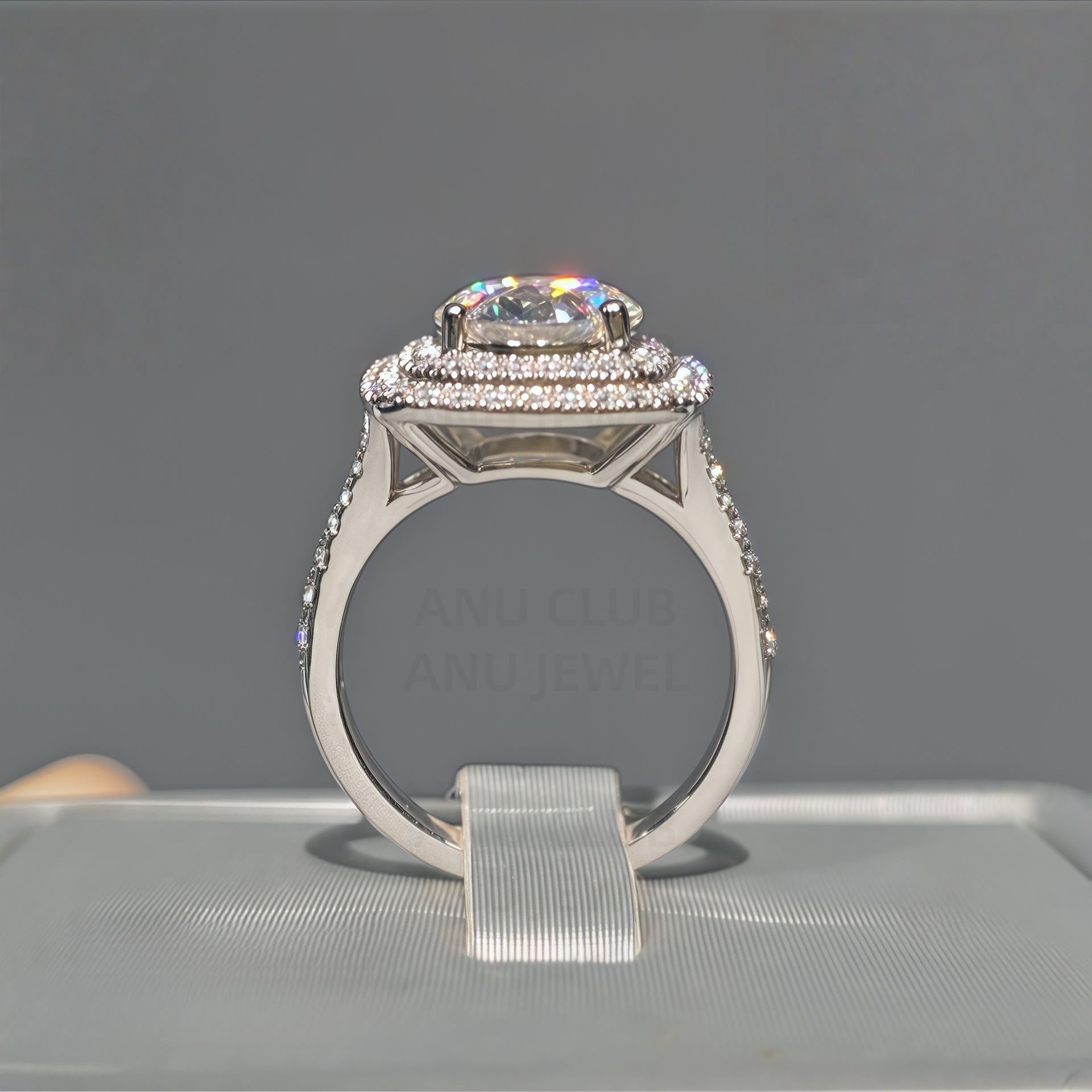 Moissanite Halo Engagement Ring, S925 Sterling Silver Square Double Halo Wedding Ring