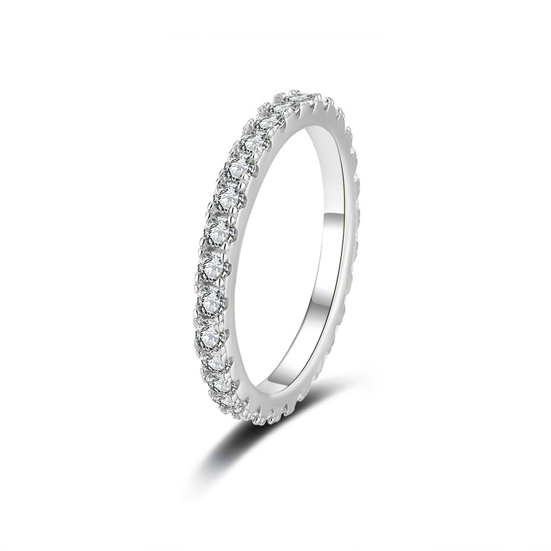 S925 Sterling Silver Eternity Band Ring, Full Paved Moissanite Stackable Wedding Ring