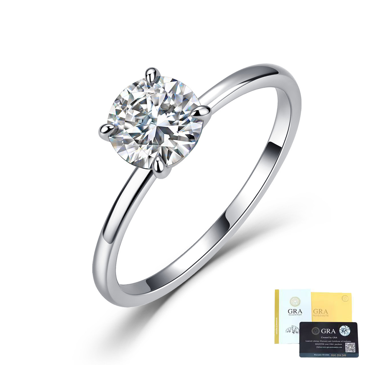 S925 Silver 4-Prong Solitaire Moissanite Ring