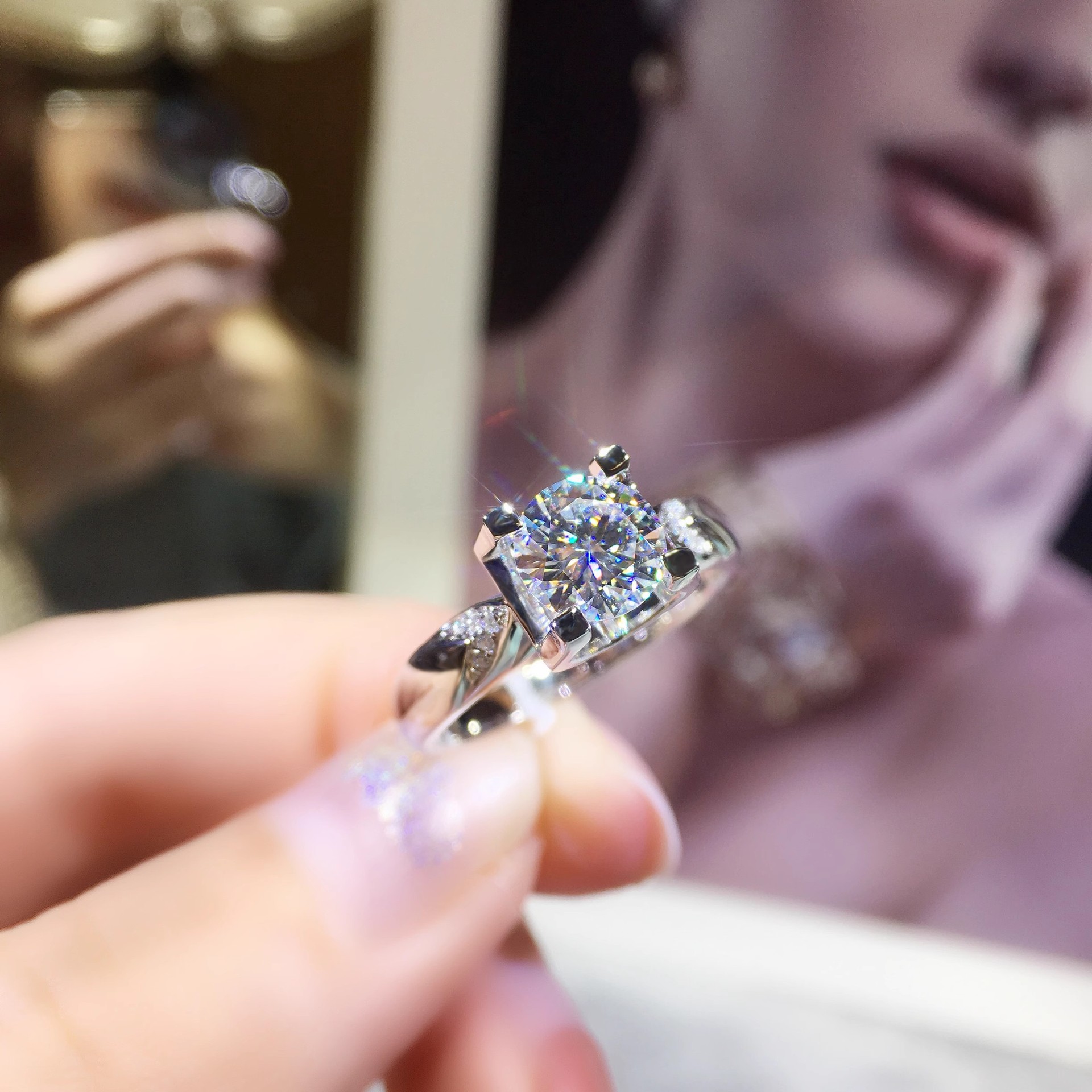 S925 Sterling Silver Moissanite Engagement Ring