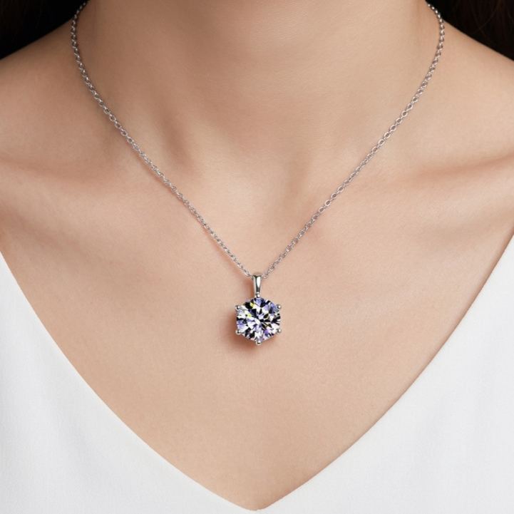Classic Six Prong Moissanite Shiny Necklace