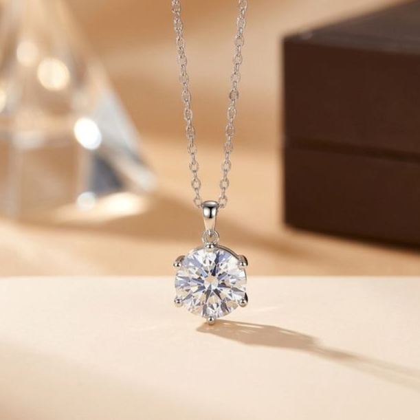 Classic Six Prong Moissanite Shiny Necklace