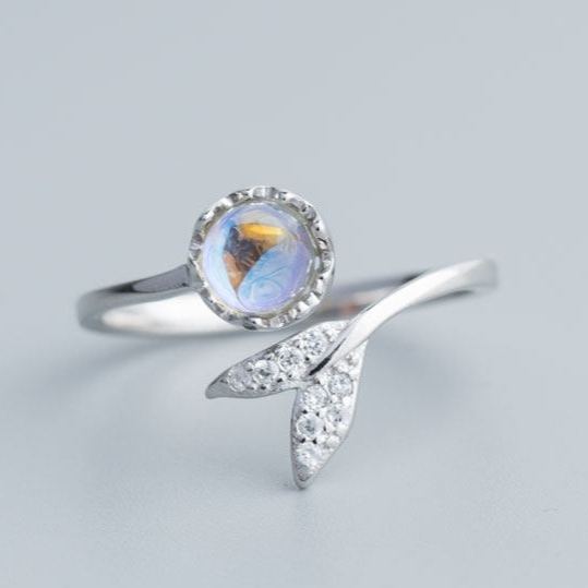 S925 Sterling Silver Mermaid Tail Tear Glaze Ring | Dainty CZ Inlaid Adjustable Aesthetic Ring for Women