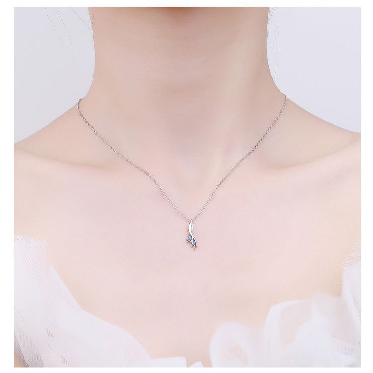 S925 Sterling Silver Dolphin Mermaid Tail Collar Necklace | Minimalist Modern Romantic Fish Pendant Necklace for Women