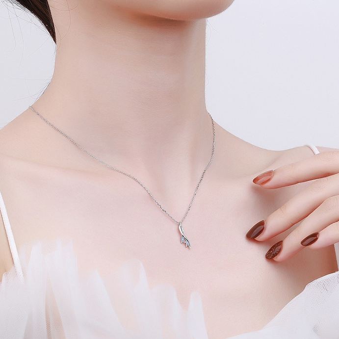 S925 Sterling Silver Dolphin Mermaid Tail Collar Necklace | Minimalist Modern Romantic Fish Pendant Necklace for Women