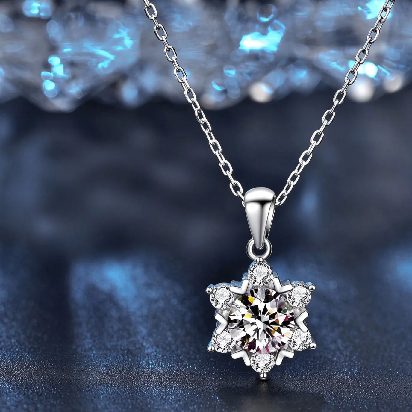 Moissanite Snowflake Necklace | S925 Sterling Silver Dainty Clavicle Chain