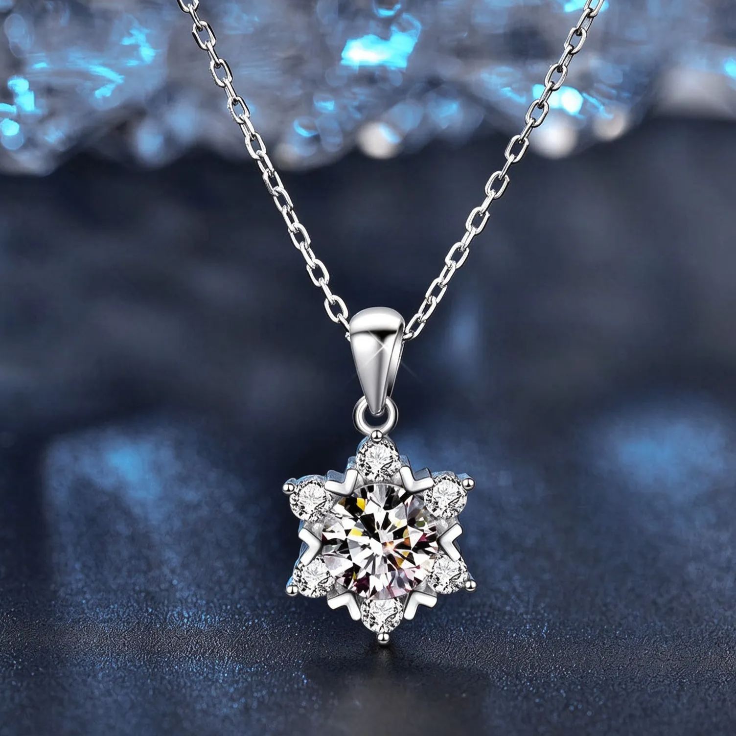 Moissanite Snowflake Necklace | S925 Sterling Silver Dainty Clavicle Chain