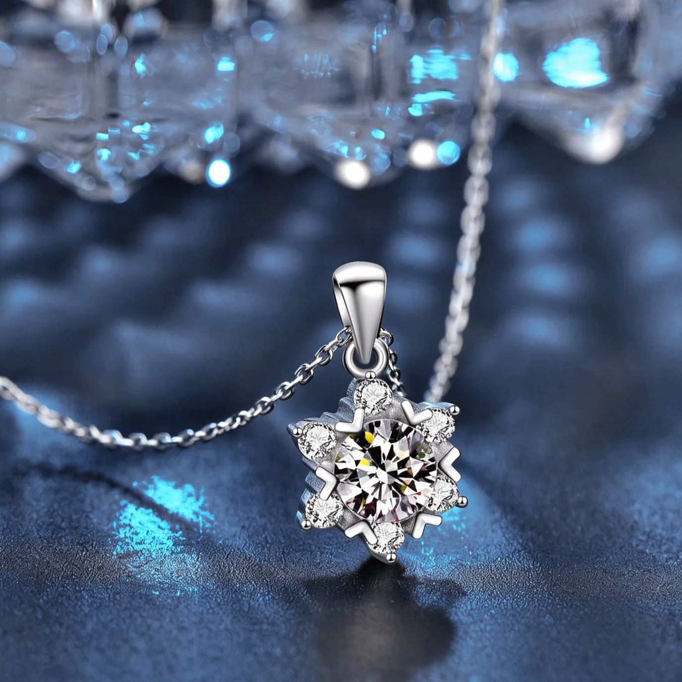 Moissanite Snowflake Necklace | S925 Sterling Silver Dainty Clavicle Chain