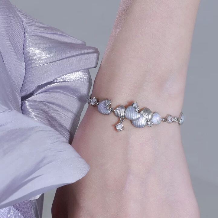 Mermaid Scale Dainty Bracelet, Delicate Silver Stackable Wrist Jewelry for Women